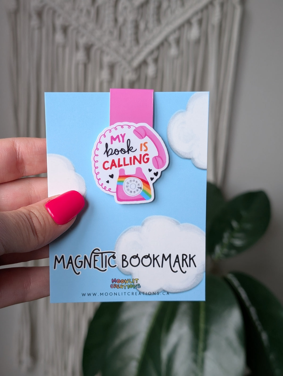 My Book Is Calling Magnetic Bookmark – Pink Retro Phone