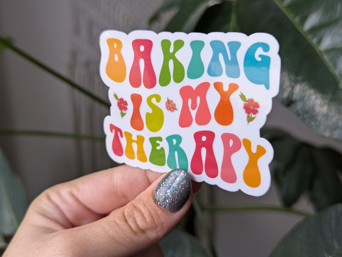 Baking is my therapy, baking lover gift, bake sticker for laptop, small gift for cook, bakery stickers, aesthetic stickers for water bottle