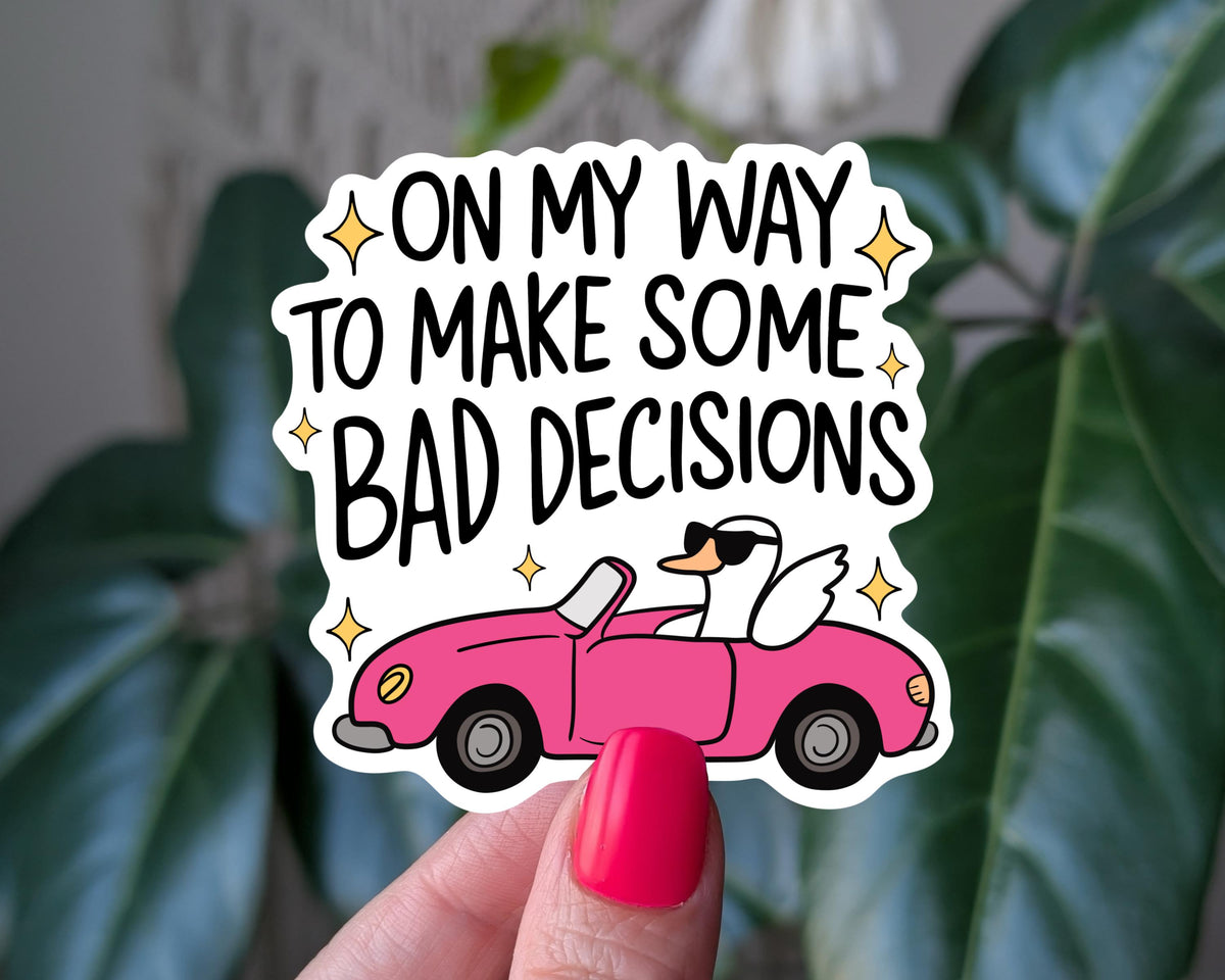 On my way to make bad decisions sticker, pink car vinyl sticker, dark humor stickers for water bottle, laptop stickers