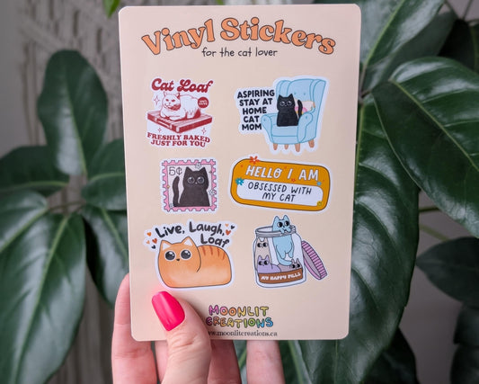 Cat lover vinyl sticker sheet, cat mom gift, cat sticker pack, cat loaf stickers for laptop
