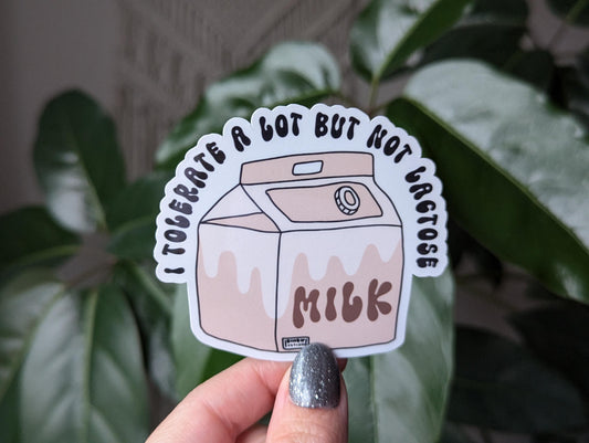 I tolerate a lot but not lactose, milk carton stickers for laptop funny, allergy stickers for water bottle, funny quote stickers for bestie