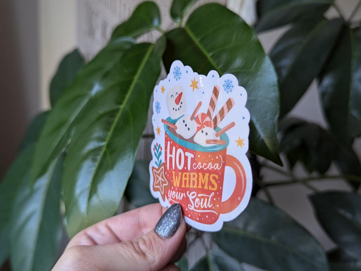Hot cocoa warms your soul sticker, cute Christmas stickers, snowman stickers for water bottle, holiday stickers, gift for Christmas lovers
