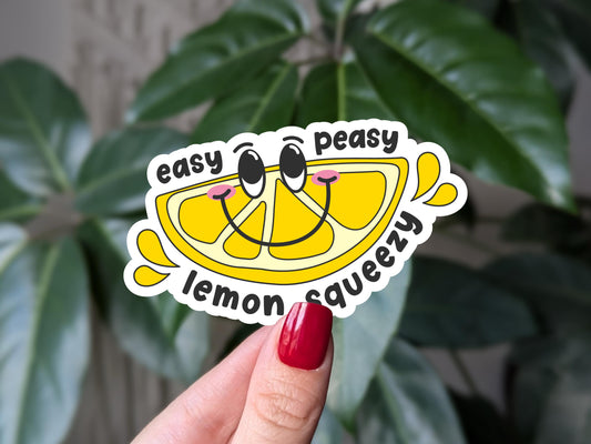 Easy peasy lemon squeezy sticker, cute lemon vinyl sticker for laptops, water bottle sticker, journal stickers
