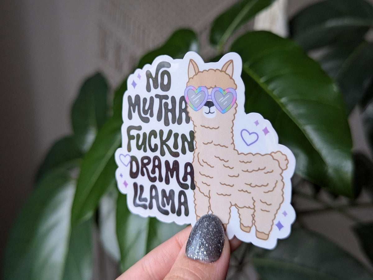 No drama llama sticker, cute llama, introvert stickers for water bottle, humourous stickers for laptop, funny pun stickers, animal stickers