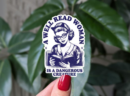 A well read woman is a dangerous creature sticker, retro bookish stickers for kindle, book gift for book lovers, smut reader gifts for her