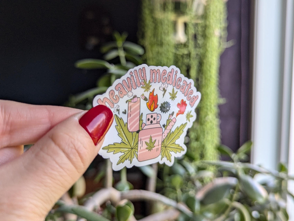 Heavily medicated, weed stickers for laptop, cannabis accessories, smoker gifts, stoner mom, stoner gifts for women, marijuana stickers