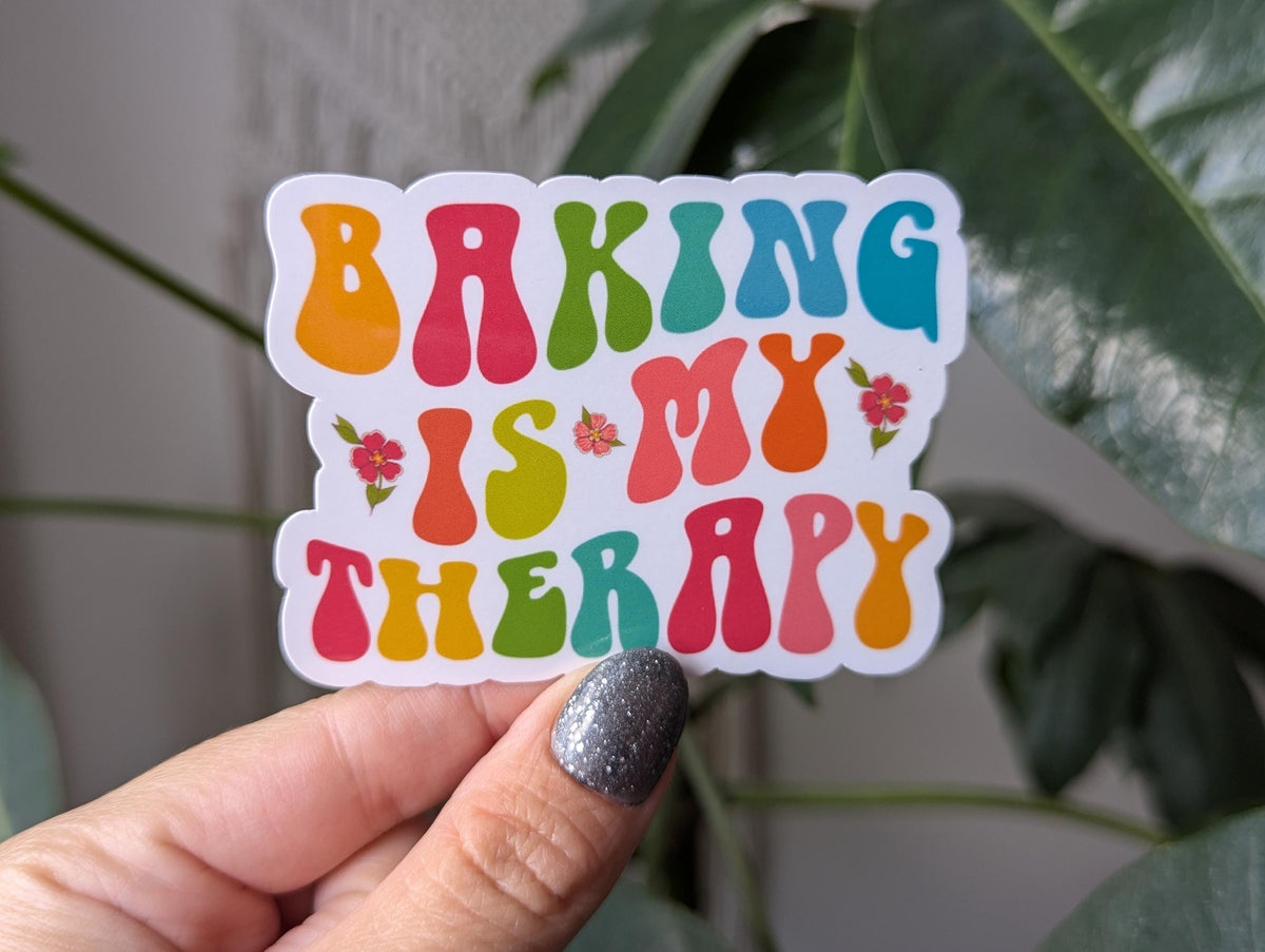 Baking is my therapy, baking lover gift, bake sticker for laptop, small gift for cook, bakery stickers, aesthetic stickers for water bottle