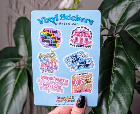 Vinyl sticker sheet for book lovers, bookish stickers for bookworms, book gift for book lovers, nostalgic stickers, read banned books