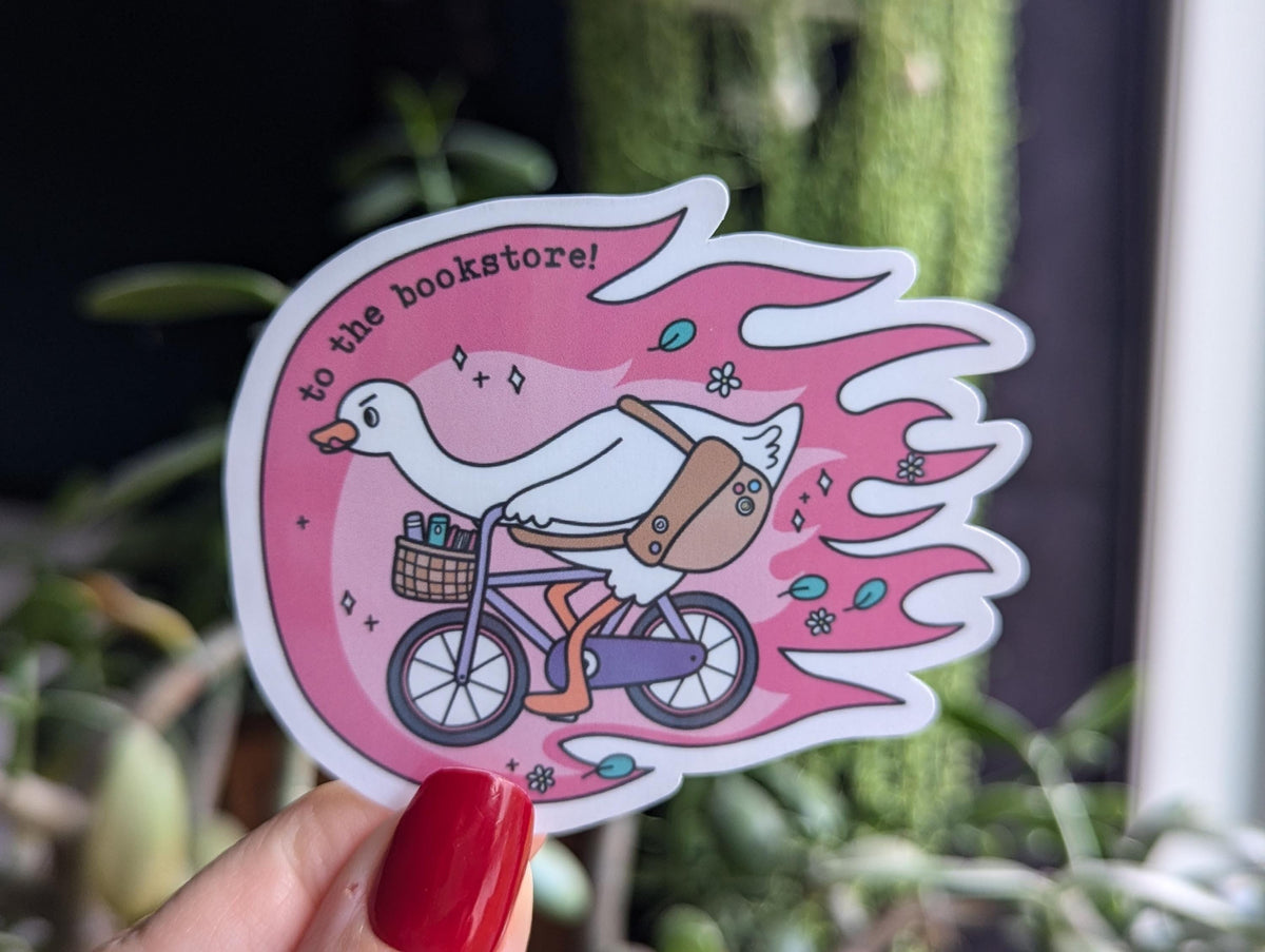 Off to the bookstore, funny goose sticker for kindle, bookish stickers for laptop, book gifts for book lovers, booktok merch, reader gifts