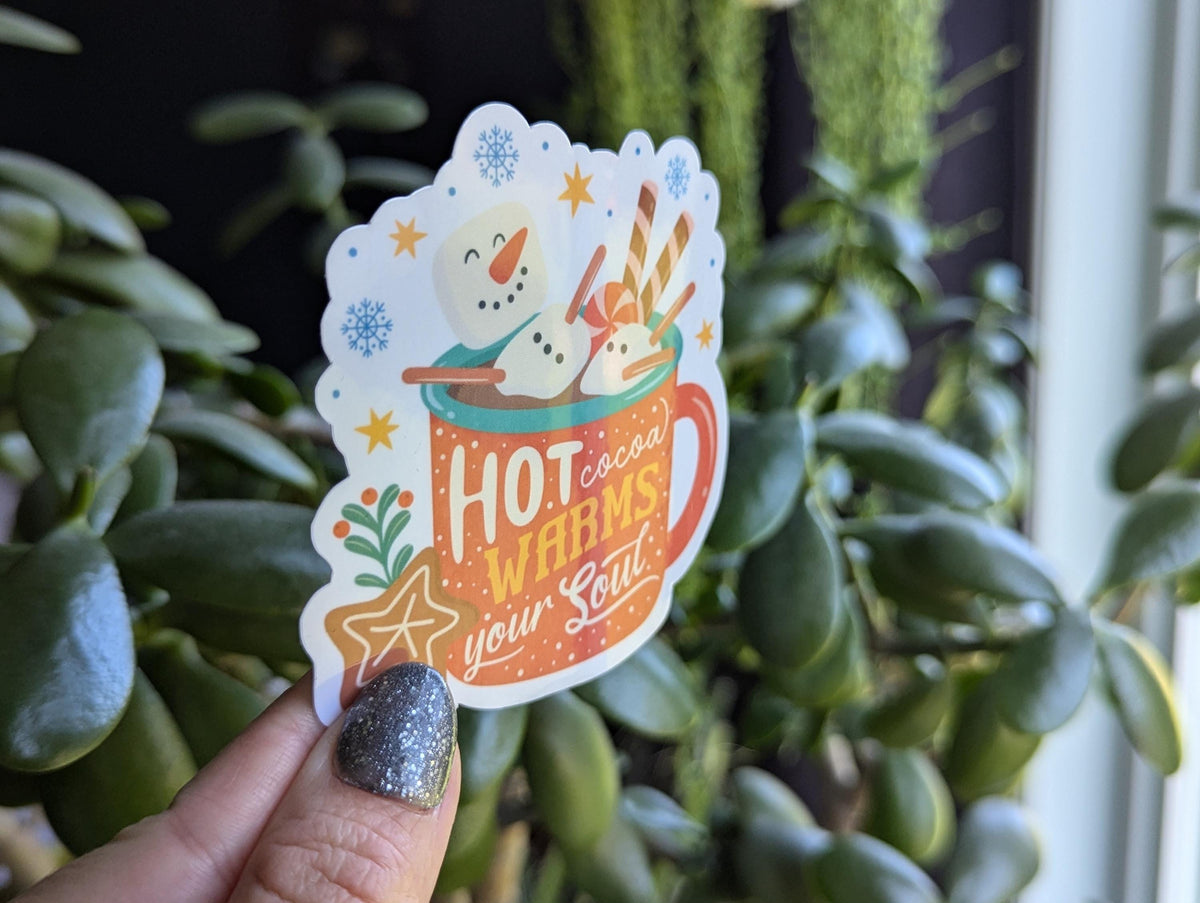 Hot cocoa warms your soul sticker, cute Christmas stickers, snowman stickers for water bottle, holiday stickers, gift for Christmas lovers