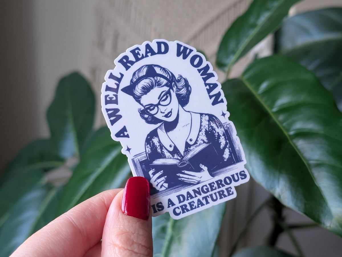 A well read woman is a dangerous creature sticker, retro bookish stickers for kindle, book gift for book lovers, smut reader gifts for her