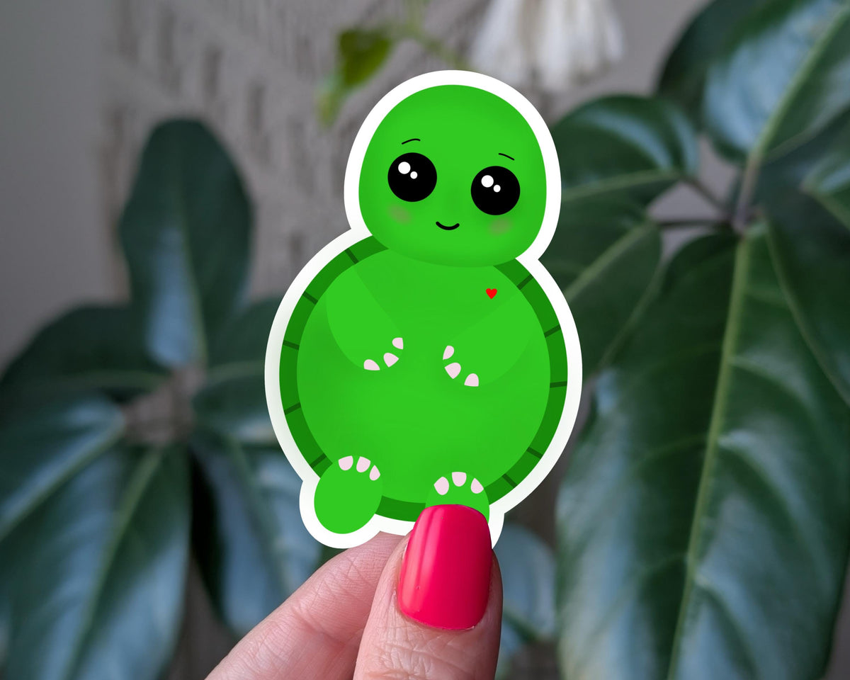 Cute green turtle sticker, kawaii animal vinyl sticker for laptops, happy turtle,cute sticker for journals