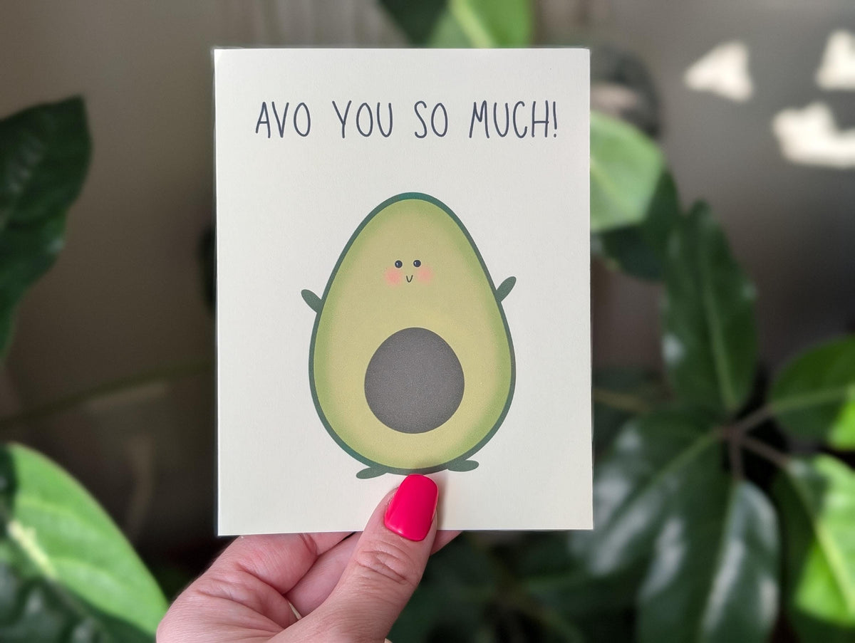 Avo You So Much, Avacado Greeting Card, Cute Love Pun Card, Funny Anniversary or Just Because Card, Cute Avacado Love Card, Hand Drawn Card