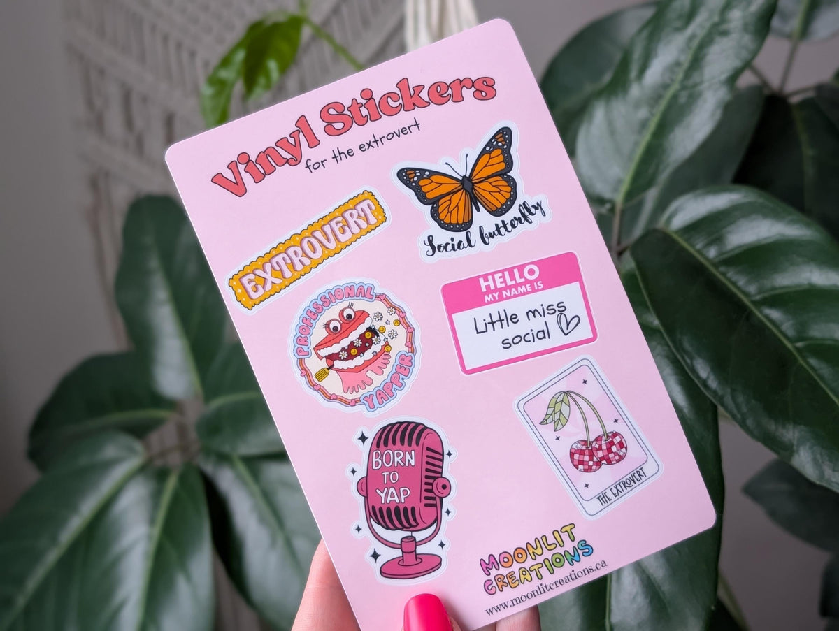 Vinyl sticker sheet for extroverts, fun stickers for social butterflies, gap filler stickers sheet, extrovert stickers for laptop gift