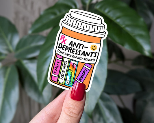 Antidepressant Sticker, Romance Smut Book Lover Gift, Funny Mental Health Vinyl Sticker, Funny Book Sticker for Kindle or Laptop