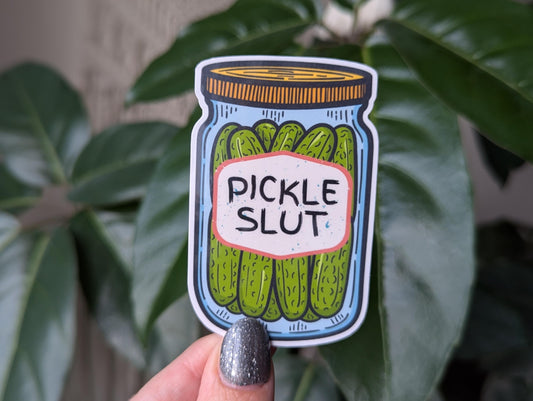 Funny pickle slut sticker, jar of pickles decal for laptops, food lover gift for pickle lovers, unique vinyl sticker