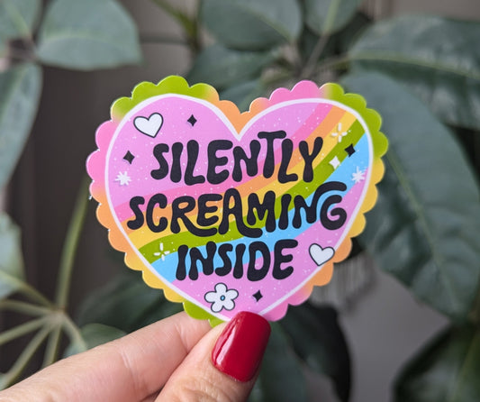 Silently screaming inside, mental health awareness sticker for laptop, funny mental health gift, depression sticker, colourful stickers for