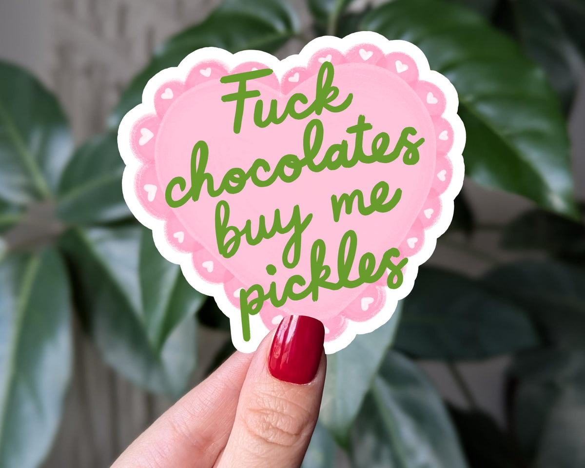 Funny pickle sticker, anti chocolate valentines gift idea, funny gift for pickle lovers, funny Valentines Day sticker, pickle themed gift