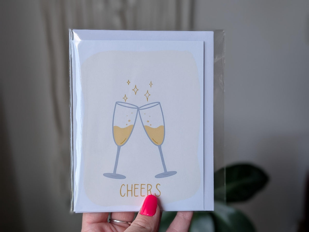 Cheers Greeting Card, Champagne Glasses Celebration Card, Minimilast Hand Draw Card, Congratulations Cheers Card, Toast Card