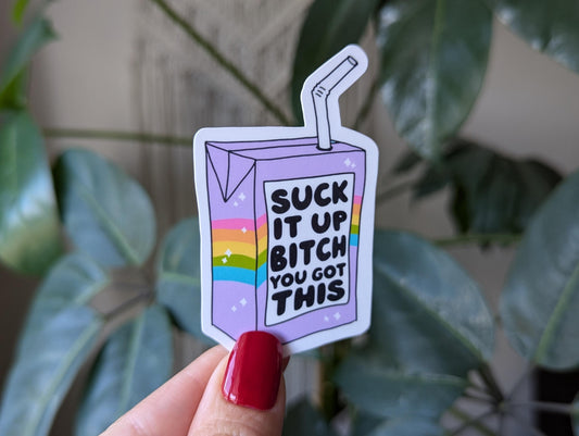 Suck it up bitch you got this, juice box sticker, motivational stickers for women, snarky gifts for her, inspirational sticker for tumblers