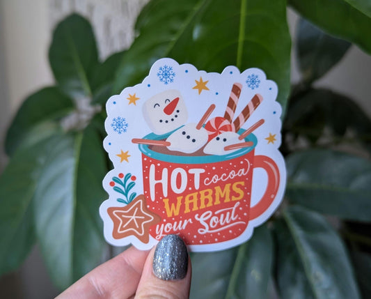 Hot cocoa warms your soul sticker, cute Christmas stickers, snowman stickers for water bottle, holiday stickers, gift for Christmas lovers