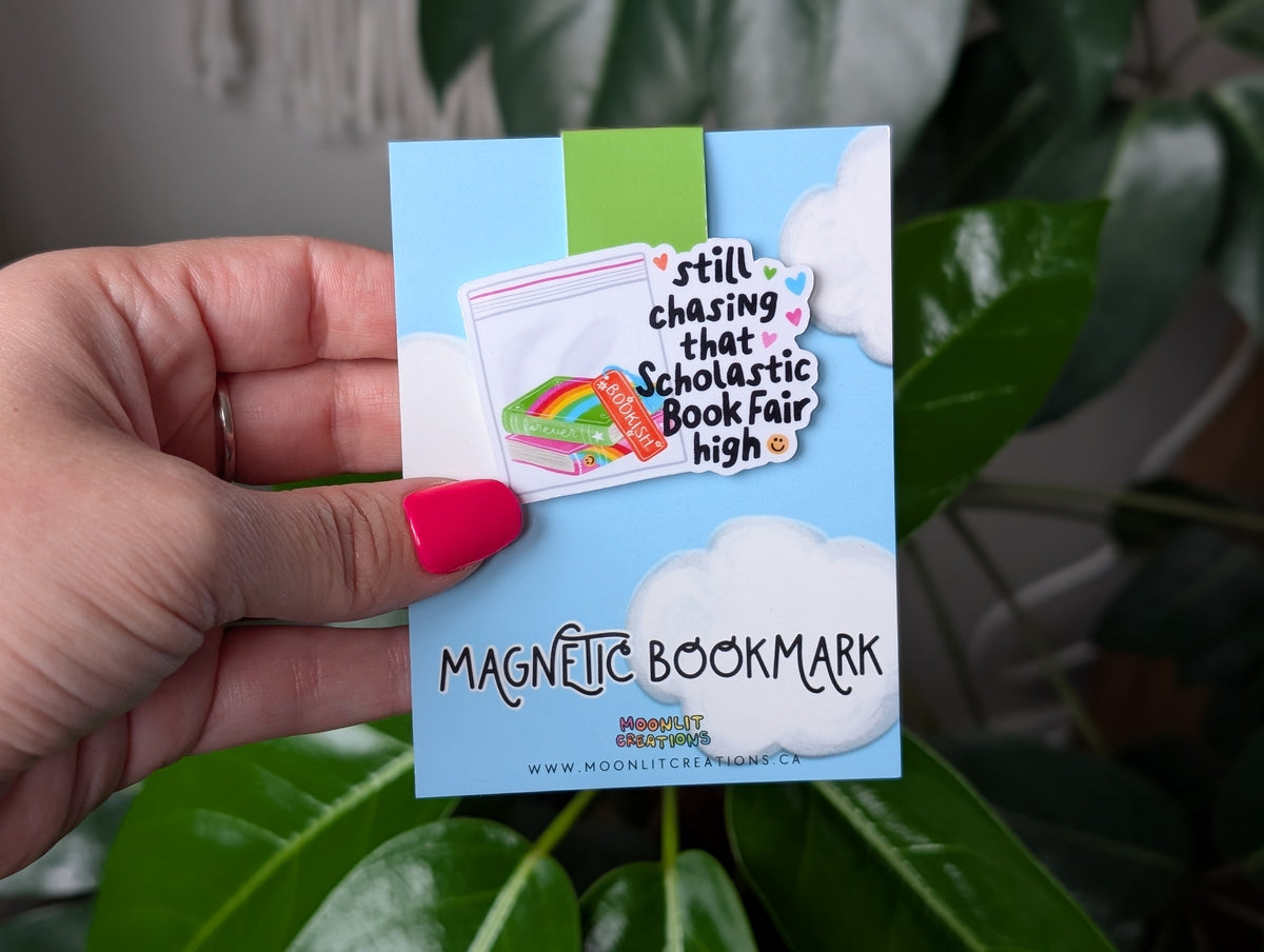 Still Chasing That Scholastic Book Fair High – Funny Nostalgic Magnetic Bookmark for Book Lovers