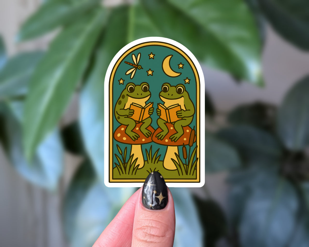 Reading Frogs Cute Book Lover Sticker