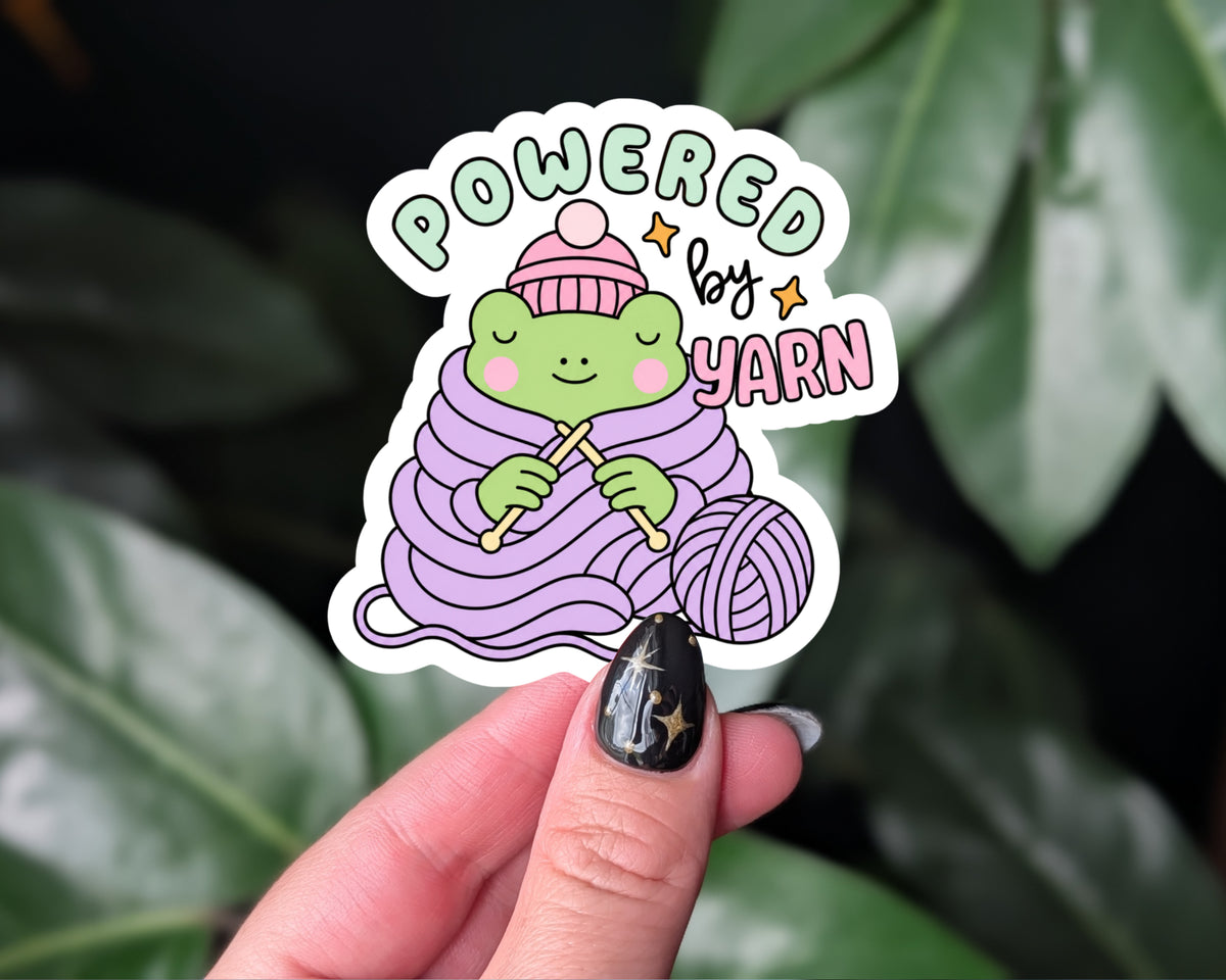 Powered by Yarn Knitting Frog Sticker