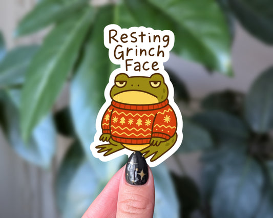 Resting Grinch Face Christmas Frog Sticker