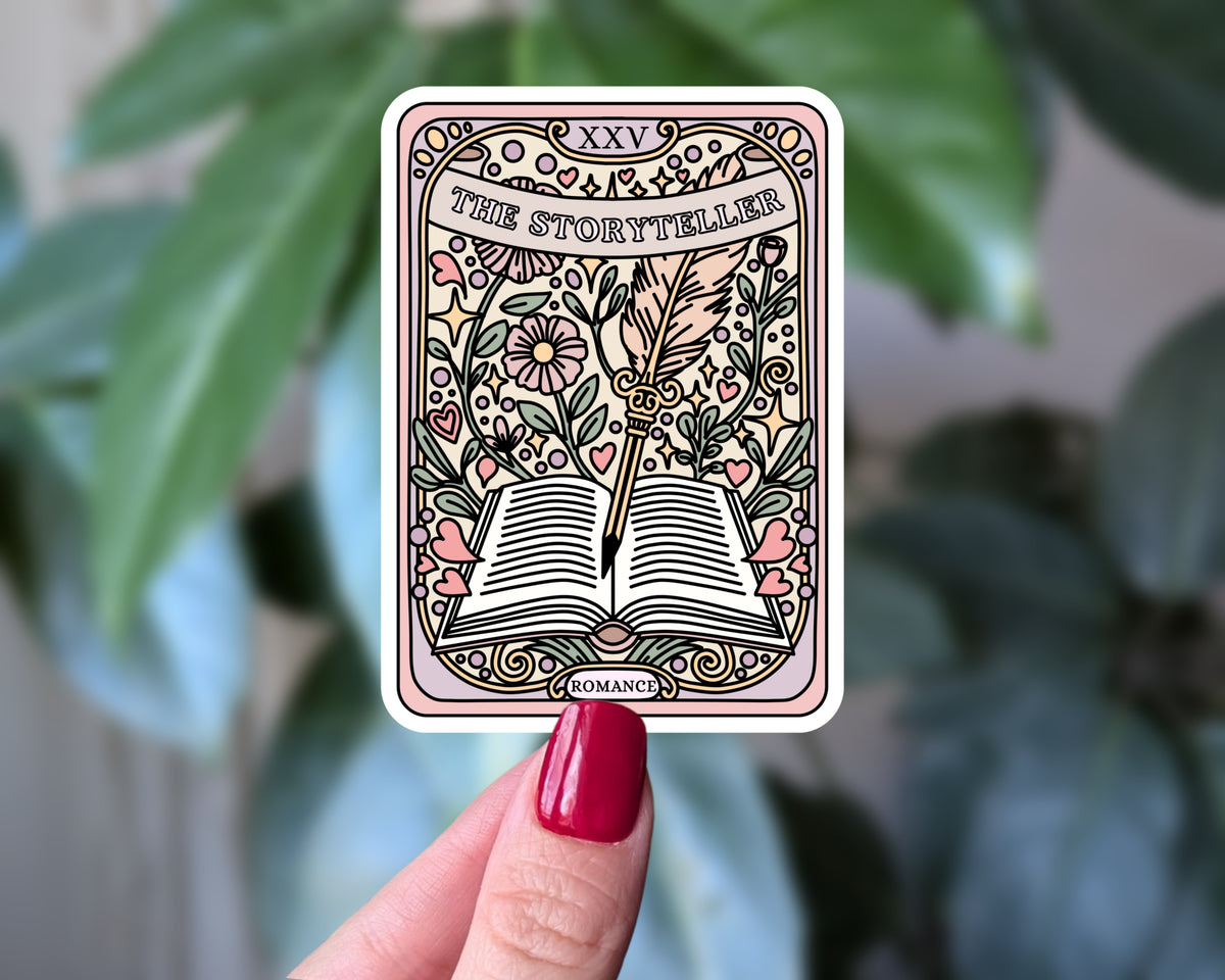 The Storyteller Tarot Sticker – Bookish Romance Floral Writing Design